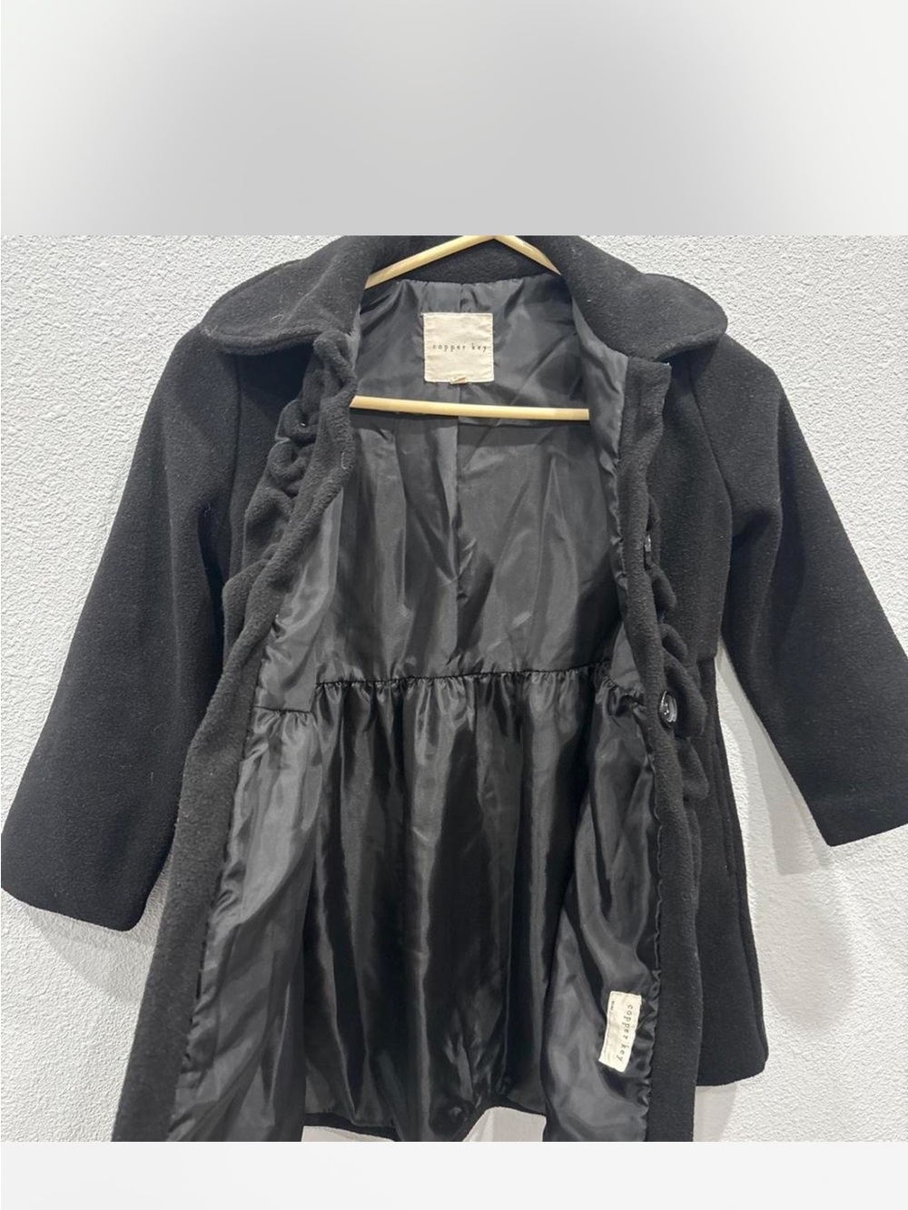 Copper Key Black Ruffle-Front Pea Coat - Picture 3 of 5